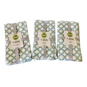 NEW Food Network 4-Piece Geometric Cotton Linen Cloth Napkins 20" x 20" 12 Total